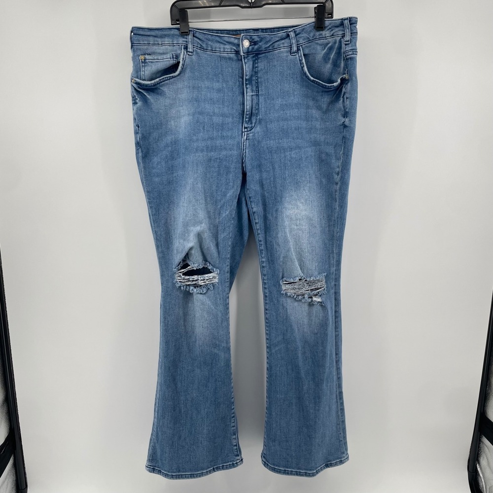 Pilcro Flare Jeans Womens 18W Blue Distressed Knee Bootcut Anthropologie Denim